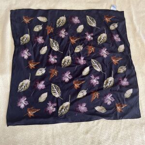 Gap 100% Silk 20” Square Dark Brown Scarf W/ Autumn Leaves Design